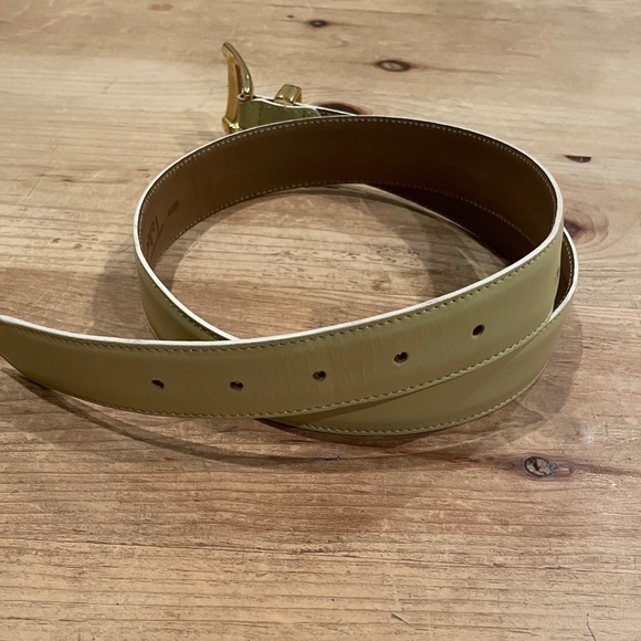 Talbots Made in Italy Butter Yellow Green Genuine Leather Belt Business Career L - Picture 4 of 7